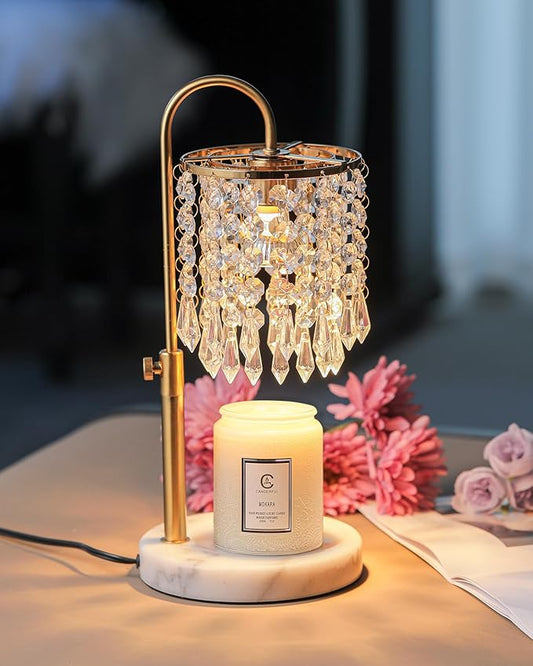 Candle Warmer Lamp with Timer Dimmer and 3 Bulbs, Candle Lamp Warmer with Marble Base for Adjustable Height, Crystal Candle Lamp for Jar Candles, House Warming Gifts Home Room Decor, Gold