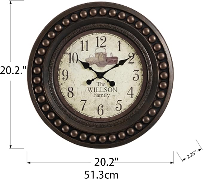 Large Farmhouse Wall Clock,20 inch Rustic Roman Numeral Big Wall Clock for Living Room, Kitchen, Living Room, Bedroom,Battery Operated, Dark Bead Brown