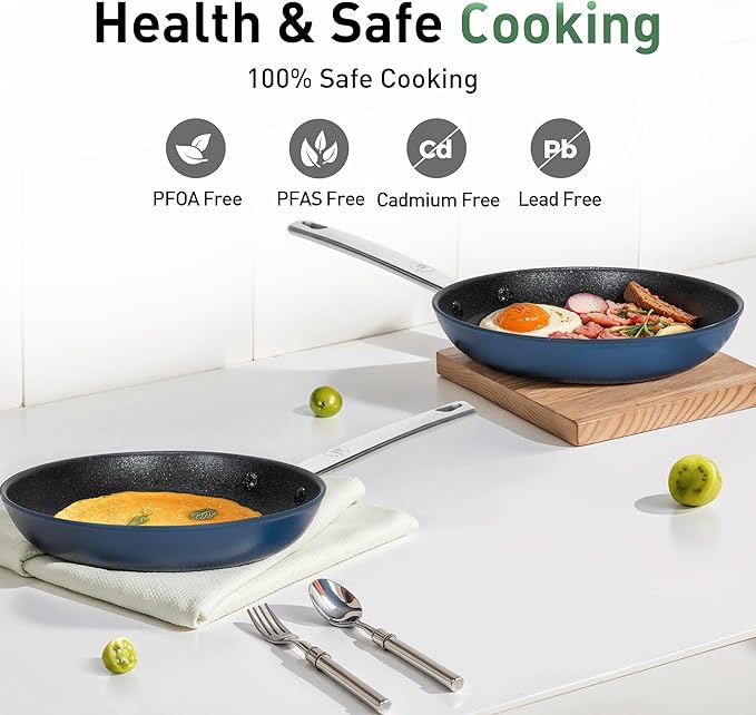 Kitchen Academy Ceramic Nonstick Frying Pans Set/Fry Pan/Skillet Sets, Healthy Induction Cookware Set Suitable for All Stove, Oven Safe up to 550℉