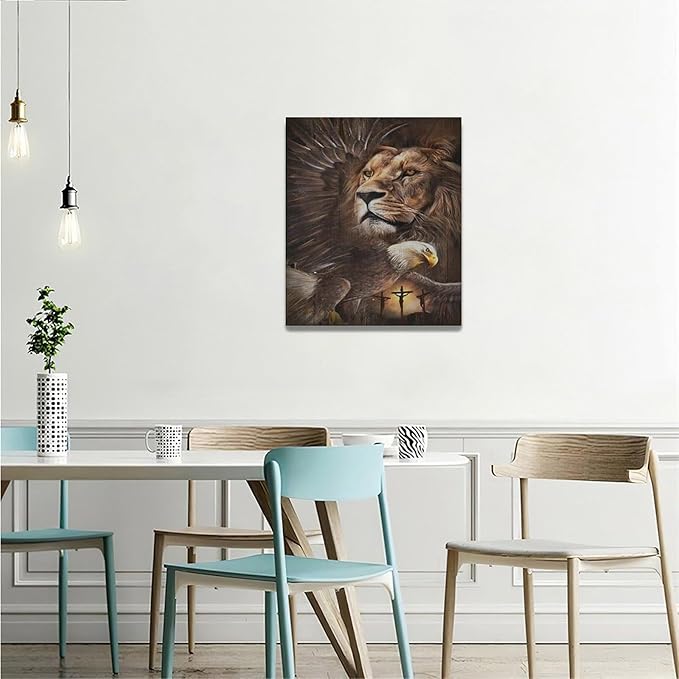 Banonaty Lion Eagle Wall Art - Christian Lion of Judah Canvas Prints - Masculine Modern Home Decor for Living Room, Bedroom, Bathroom - Framed 20"x24"