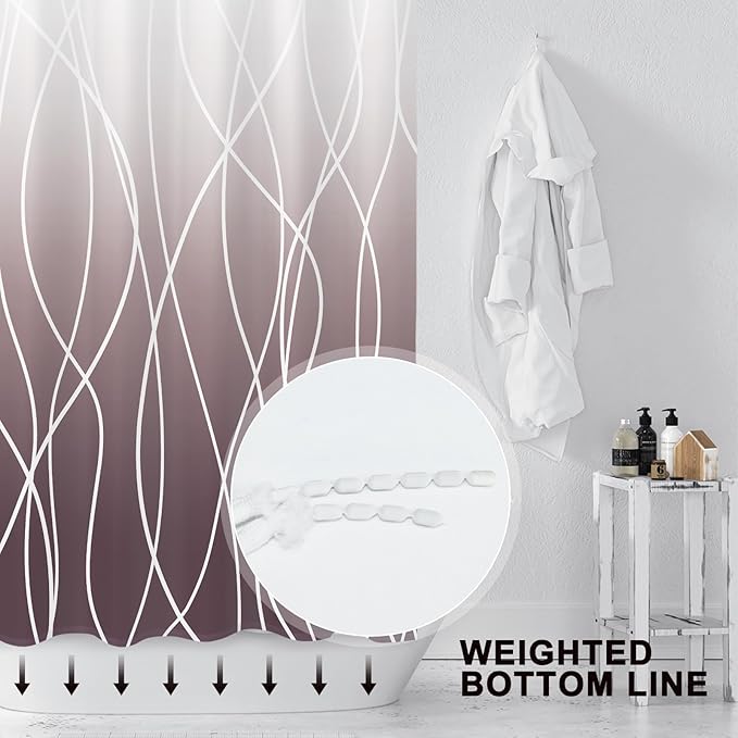 Punkray Burgundy Striped Polyester Shower Curtain for Bathroom with Hooks, Shower Curtains for Bathroom, Waterproof Bath Accessories Hotel Style - Machine Washable 72 x 72