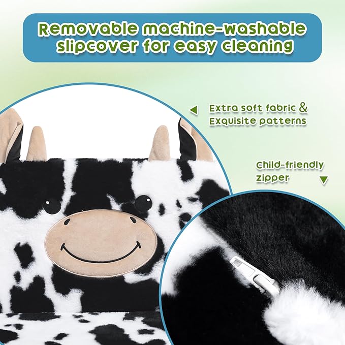 ALIMORDEN Fold Out Toddler Couch, Comfy 2-in-1 Cuddly Sherpa Bear Chair for Kids, Convertible Sofa to Lounger, Kids Cozy Corner Play Couch for Boys and Girls, Cow