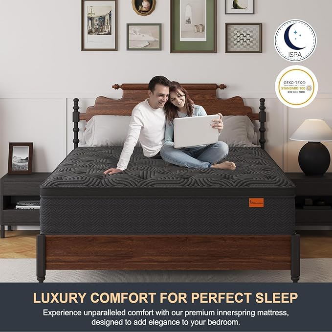 King Size Mattress, 9 Inch Hybrid Mattresses with Durable Support, Motion Isolation & Individually Poctet, 100 Night Trial, Dark Grey
