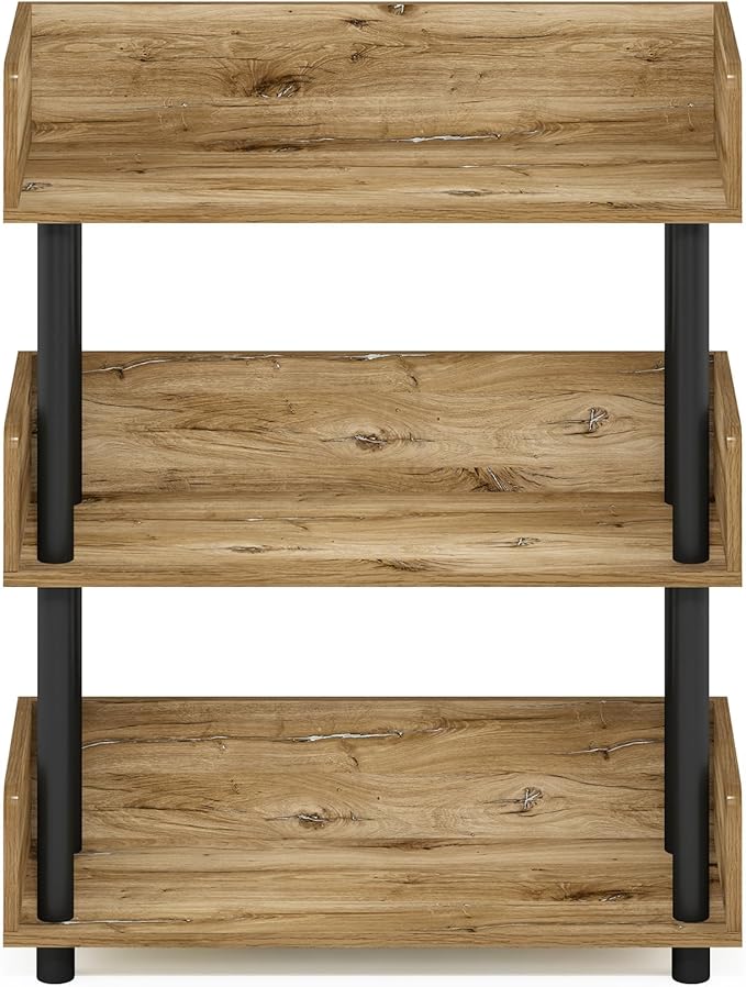 Furinno Turn-N-Tube 3-Tier Freestanding Multipurposes Display Rack, Bookshelf, Flagstaff Oak/Black