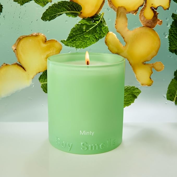 Boy Smells Mint Candle - 8.5 oz Fancy Candle with Ginger, Wild Mint, and Cedarwood- Up to 50-Hour Burn - Cotton Wick