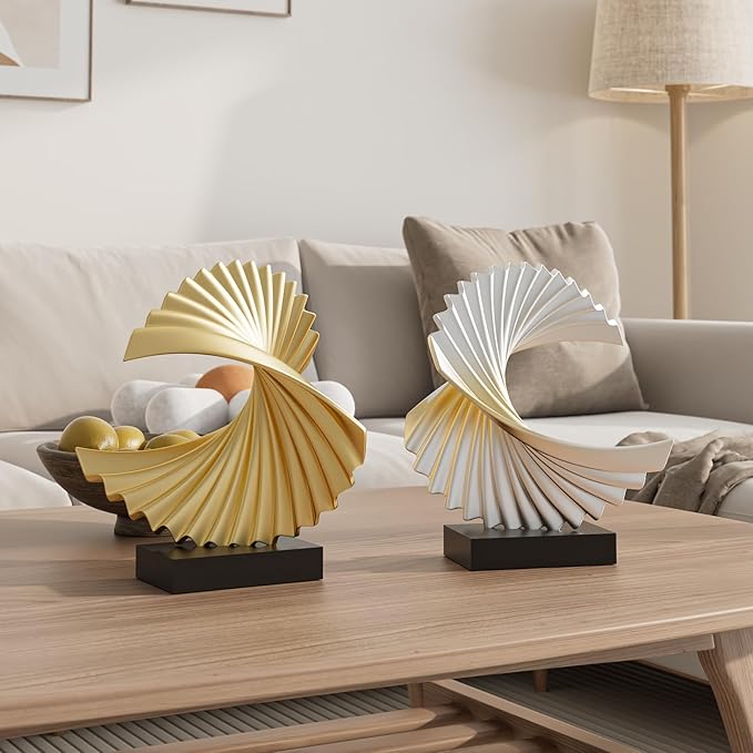 Ocean Wave Sculpture - Modern Funky Abstract Statue, Resin Wave Sea Ornament for Home Office Desk Shelf Accents (Silver)