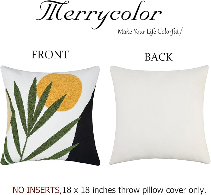 Merrycolor Boho Decorative Throw Pillow Covers Abstract Tufted Mid Century Modern Throw Pillows Leaf Sun Aesthetic Textured Pillow Cover Green Decorative Throw Pillows for Bed Couch Sofa,18x18