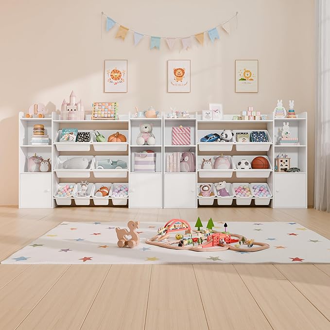 Large Kids Toy Storage Organizer, Toy Organizers and Storage with Bookshelf, Kids Bookshelf and Toy Storage with 6 Storage Cubbies and 8 Storage Bins for Kids' Rooms, Playrooms, and Nurseries