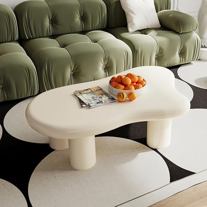 40 Inch Cloud Shaped Coffee Table for Living Room Beige