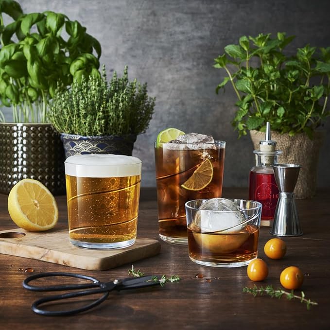 Bormioli Rocco Bodega Swirl Rum Glasses - Set of 12, 7.25 Oz. Spiral Design Tumblers with Secure Edge Technology for Enhanced Durability, Shock Resistant - Made in Italy, Dishwasher Safe