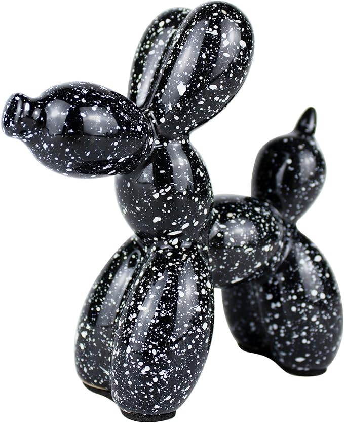 Creative Balloon Dog Statues Small Ceramic Animal Sculpture Modern Home Decor Living Room Desktop Decorations Bedroom Office Cabinet Ornament (Black-A)