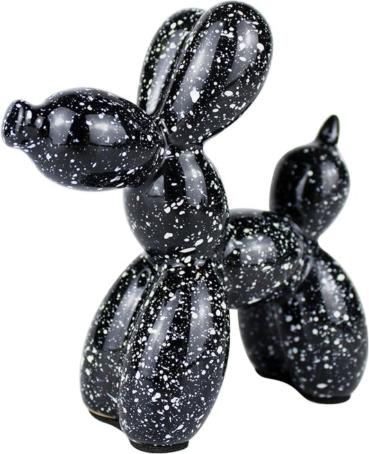 Creative Balloon Dog Statues Small Ceramic Animal Sculpture Modern Home Decor Living Room Desktop Decorations Bedroom Office Cabinet Ornament (Black-A)