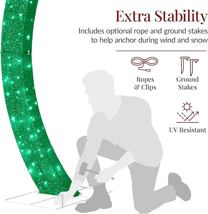 Best Choice Products Large Outdoor Christmas Lighted Archway Decoration, 9.5ft XL with Gold Ornament Cap, 330 LED Lights, Holiday Yard Décor - Green