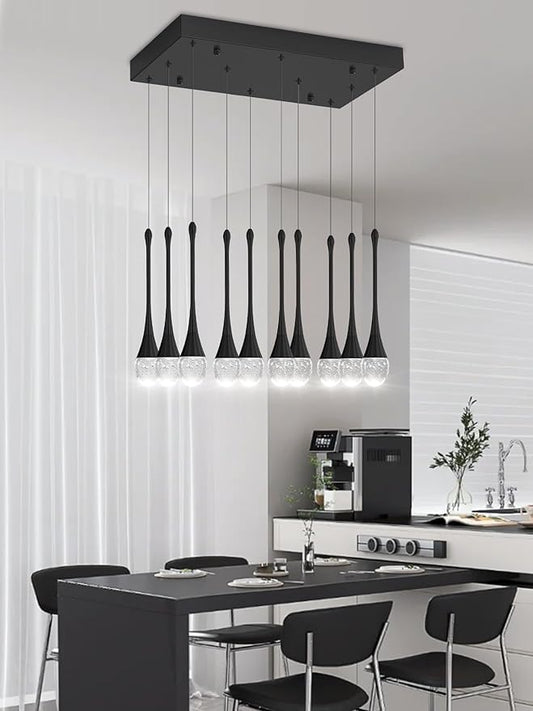 Rectangular Chandeliers for Living Room Black Dining Room Lights Fixture Raindrop Pendant Lights Kitchen Island Crystal Chandelier for Staircase Hallway Foyer Entryway