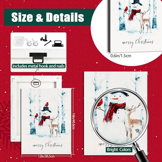 Christmas Snowman Canvas Wall Art - Rustic Winter Scene Framed Print for Farmhouse Living Room, Cozy Christmas Wall Decor, Ideal Christmas Gifts & Festive Decorations