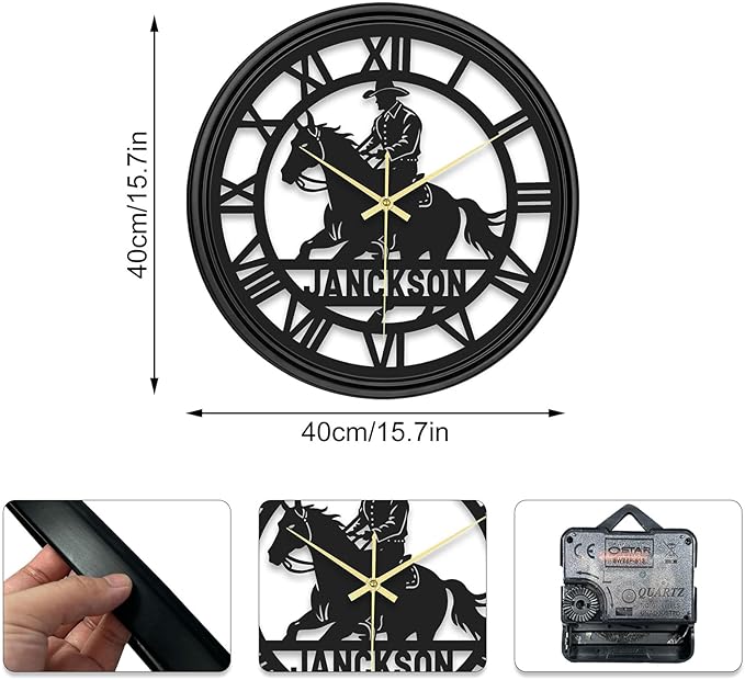 Personalized Name Metal Wall Clock, Custom Gear Hanging Clock with 7 Color Changing, Iron Art Clock, Hanging Decor for Bedroom, Living Room, Home, Office, Housewarming