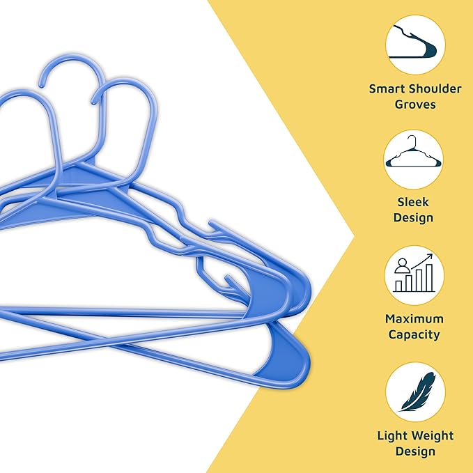 Plastic Clothes Hangers – Heavy Duty Hanger Set, for Organizing Clothes, Dresses, and Coat, Holds Up to 5 lbs, Space-Saving Hangers with Non-Slip Shoulder Grooves, Pack of 100, Blue