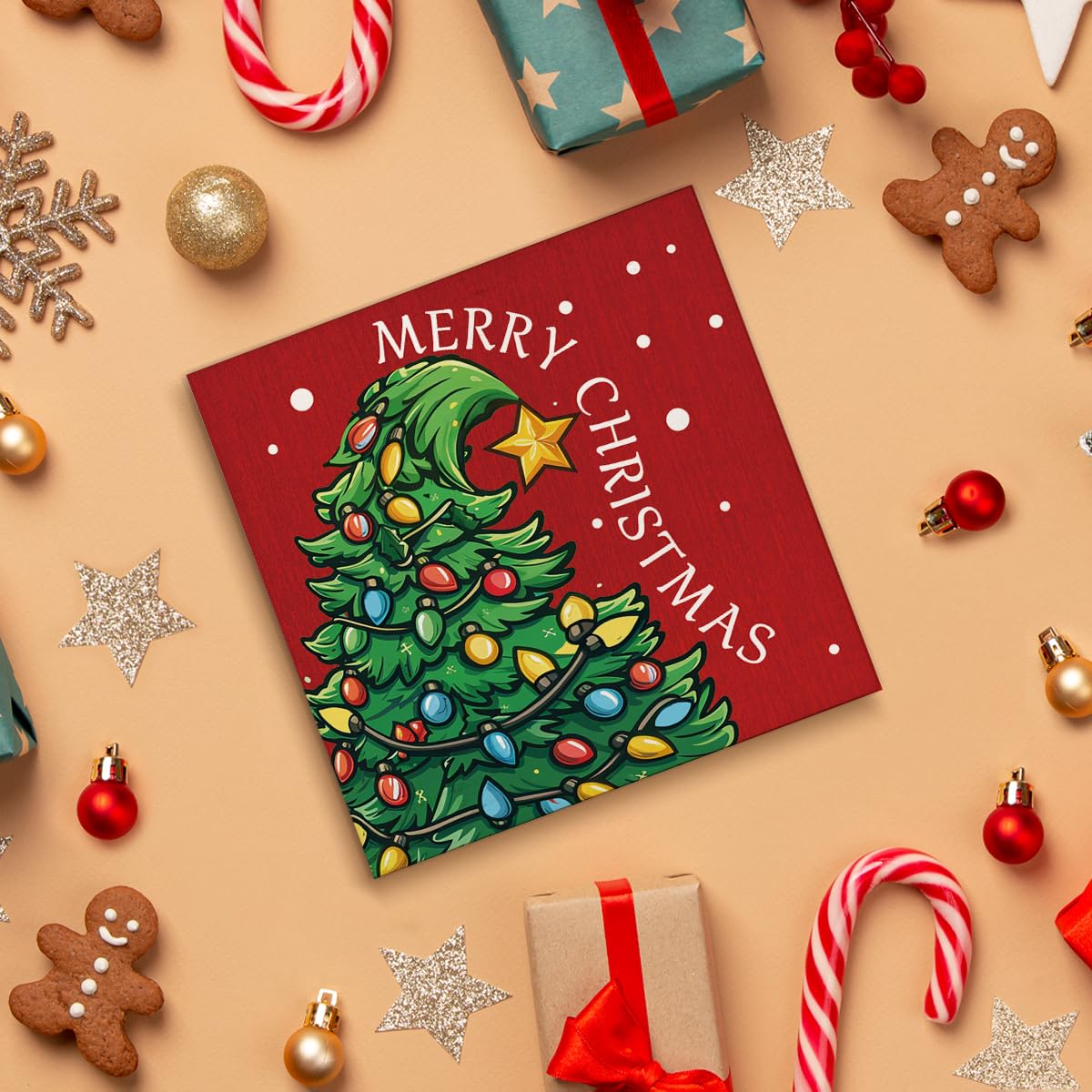 Christmas Decorations - Merry Christmas Decor, Funny Xmas Tree Wooden Sign, Home Decor for Desk Table Shelf 5 X 5 Inches