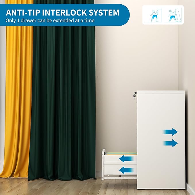 AQY 3 Drawer File Cabinet with Lock, Metal White Filing Cabinets for Home Office, 18" Deep Heavy Duty Vertical Storage Cabinet for Hanging A4/Letter/Legal Size Files, Assembly Required