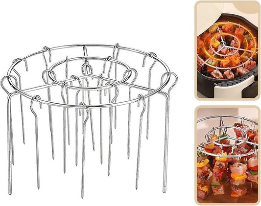 2025 New Air Fryer Grill Skewer Rack, Stainless Steel BBQ Kabob Set, 30 Vertical Meat Skewers with Round Hanging (1)