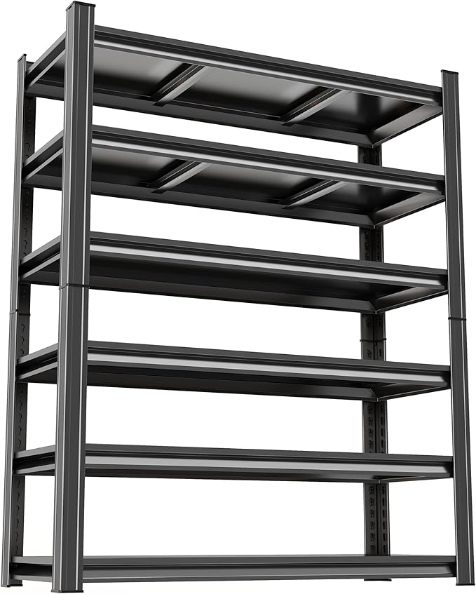 78" H Garage Shelving Unit 3000Lbs Adjustable Metal Storage Rack Shelf, Tool-Free Assembly, Black Shelves for Garage Storage Shelf for Basement, Pantry, Warehouse, 39.4" W × 19.7" D × 78" H