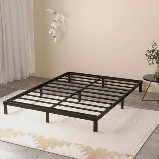 8 Inch Bed Frame Queen Size No Box Spring Needed, Heavy Duty Queen Platform Metal Bed Frame Support Up to 3000 lbs, Easy Assembly, Noise Free, Black