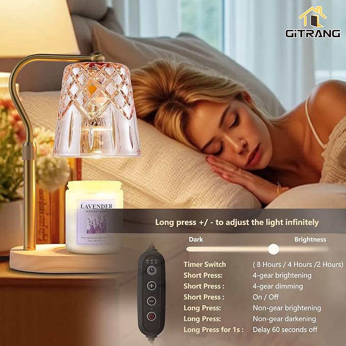 Candle Warming Lamp with Timer Dimmer, Adjustable Height Electric Wax Melt Warmer for Jar Candles with 3 Bulbs, Mother's Day Women's Home Decor Gift, Oval Base with Copper Color Pole