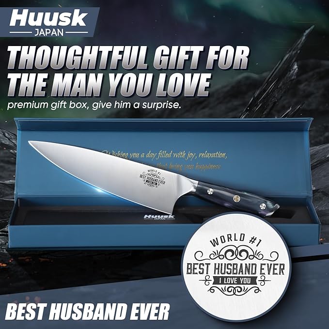 Huusk Valentines Day Gifts for Him, 8" Chef Knife for Kitchen, Best Husband Ever Gift for Valentines, Stainless Kitchen Knife with Resin Handle, Husband Birthday Gifts for Valentines Day