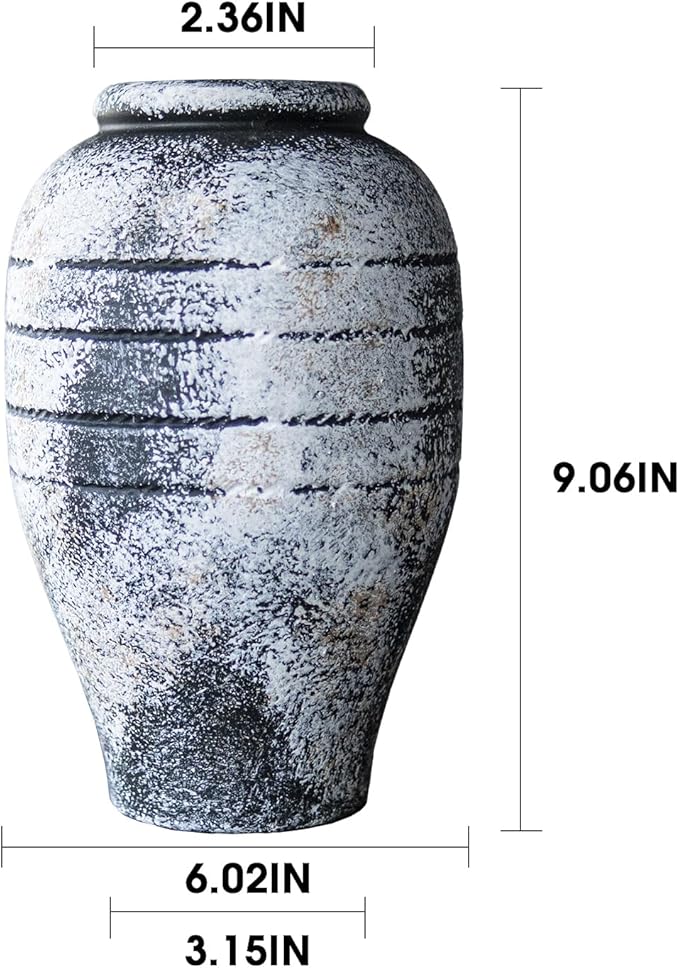 Antique Black Ceramic Flower Vase for Living Room Bedroom 9.06'' Farmhouse Decor for Bouquet Fake Plant Home Decor Office Table Shelf Fireplace Centerpieces Rustic Retro Vintage Classic Modern