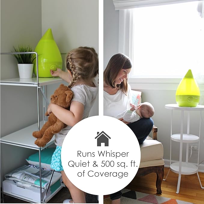 Crane Drop Ultrasonic Cool Mist Humidifier, 1 Gallon Teardrop with Auto Shutoff for Baby Nursery, Bedroom, Office, Plants, Green