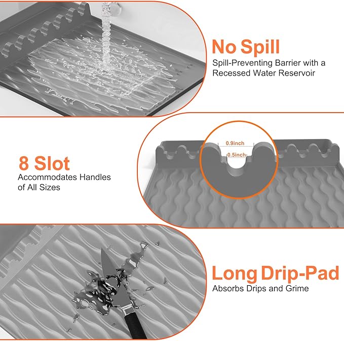 Silicone Griddle Tools Mat with Drip Pad for Blackstone – Non-Slip Spatula Rest & Side-Shelf Mat for Outdoor Grill Kitchen Counter, Heat-Resistant Grill Pad, Blackstone Griddle Accessories（Gray）