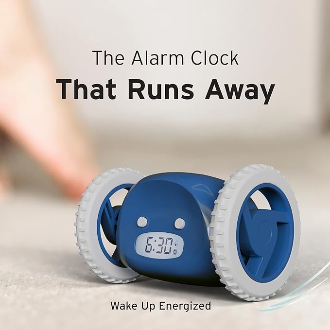 CLOCKY Extra Loud Alarm Clock for Heavy Sleepers on Wheels Rolls Runs Away Vibrating Easy to Set Super Smart Snooze Digital Bed Shaker Alarm Clock Funny Gift for Adults Kids Teens Bedrooms (Navy)
