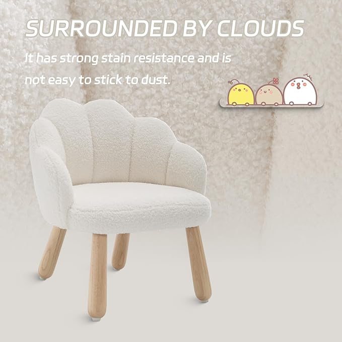 Toddler Chairs, Kid Chairs with Solid Wooden Frame, Toddler Armchair Comfy, Upholstered Kids Chair with Flower Back, Kid Sofa, Toddler Couch for Playroom, Kindergarten & Preschool, White
