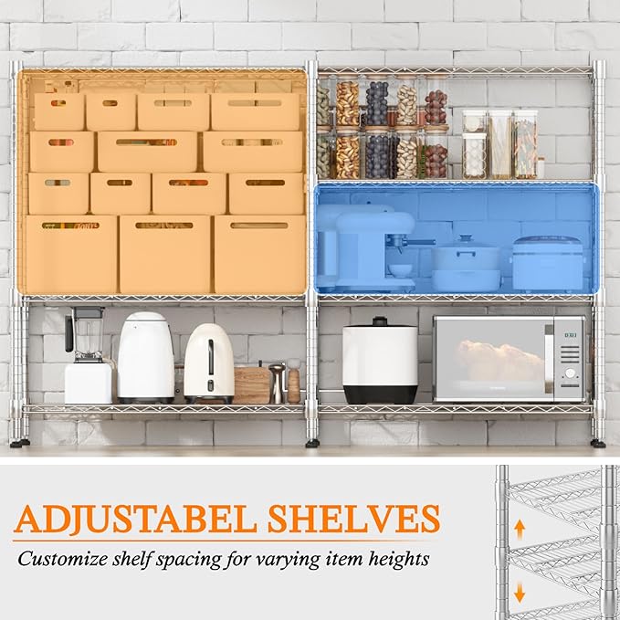 Homdox Heavy Duty Storage Shelves, 4 Tier Wire Shelving Unit, Adjustable Metal Shelves for Storage, Garage Rack Pantry Shelves Kitchen Shelving, 18"x72"x60", Silver Gray