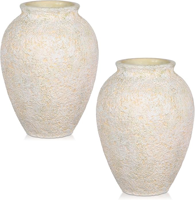 Rustic Ceramic Vase for Home Decor – 2PCS 6.7" Small Decorative Beige Vases for Dried Flowers, Pampas Grass, Faux Plants – Modern Farmhouse Boho Table Centerpiece