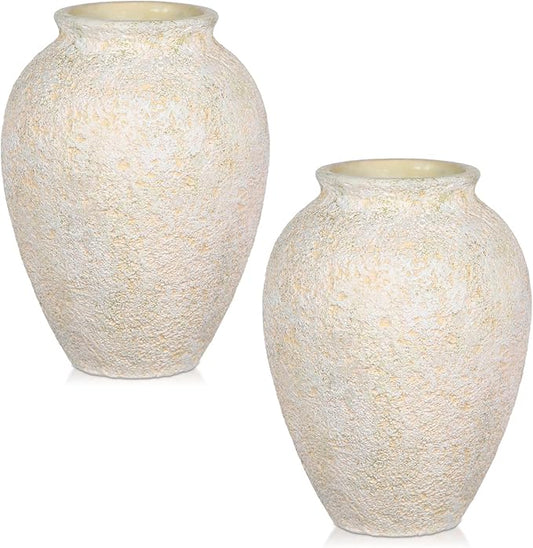 Rustic Ceramic Vase for Home Decor – 2PCS 6.7" Small Decorative Beige Vases for Dried Flowers, Pampas Grass, Faux Plants – Modern Farmhouse Boho Table Centerpiece