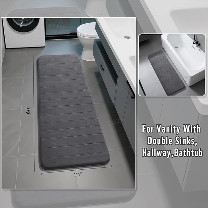 Yimobra Bathroom Runner 60"x24", Non Slip Memory Foam Bath Mat, Super Soft Water Absorbent Hallway Carpet, Machine Washable Rug for Vanity Tub Shower, Dark Gray