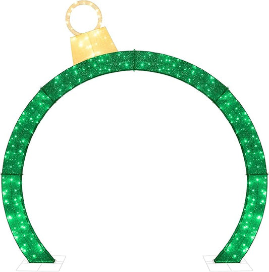 Best Choice Products Large Outdoor Christmas Lighted Archway Decoration, 9.5ft XL with Gold Ornament Cap, 330 LED Lights, Holiday Yard Décor - Green