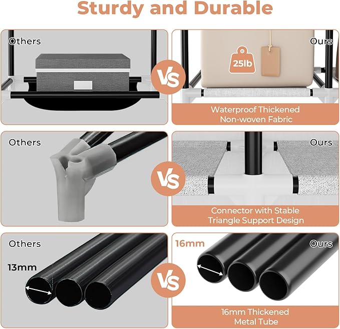 VTRIN Portable Closet Wardrobe for Hanging Clothes 57.3 Inch Large Capacity Clothes Rack with Cover, 10 Storage Organizer Shelves, 1 Hanging Rods and 6 Pockets, Free Standing Closet, Printing