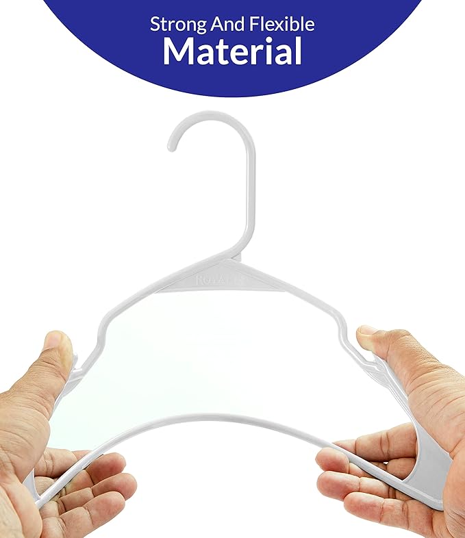 Royale Linens 60 Pack White Plastic Hangers for Clothes - Heavy Duty Clothes Hanger for Everyday Use - Lightweight & Space Saving Notched Plastic Hangers