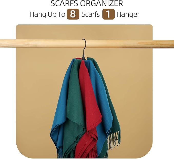 ZEDODIER Belt Hanger, 4 Pack Rotatable Belt Rack Closet Accessories Organizer, Maximum 24 Storage Capacity, Hanging Holder Storage Hook for Belt, Bra, Tank Top, Tie, Scarf, Purse, Black