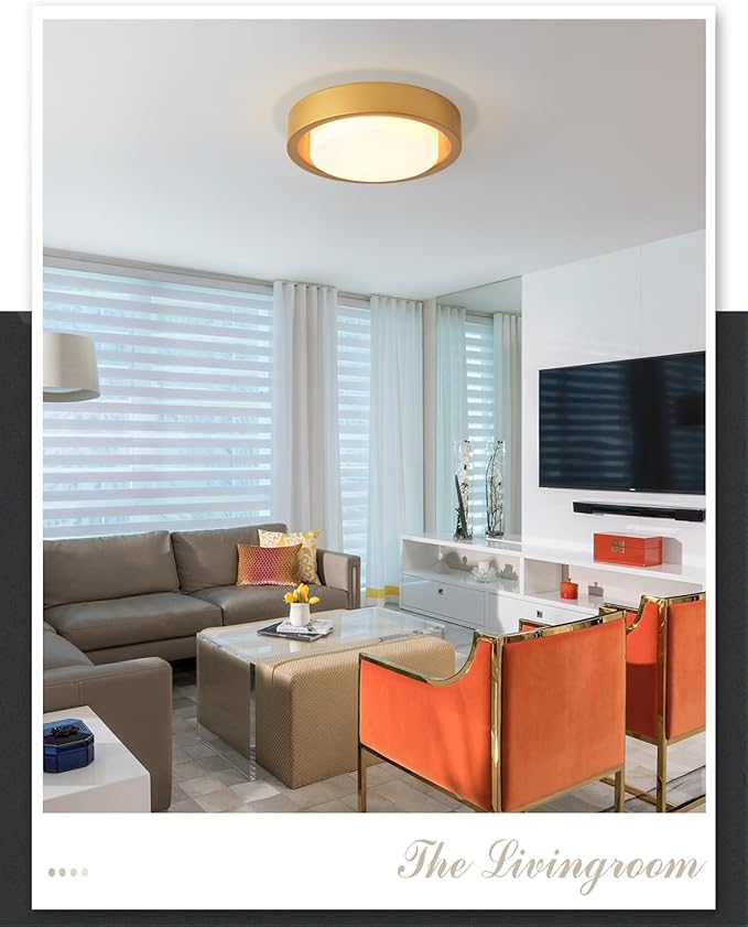 16 Inch Flush Mount Ceiling Light,3-Lights Gold Finish with Frosted Glass Shade,Round Ceiling Light Fixture for Bedroom Livingroom Kitchen