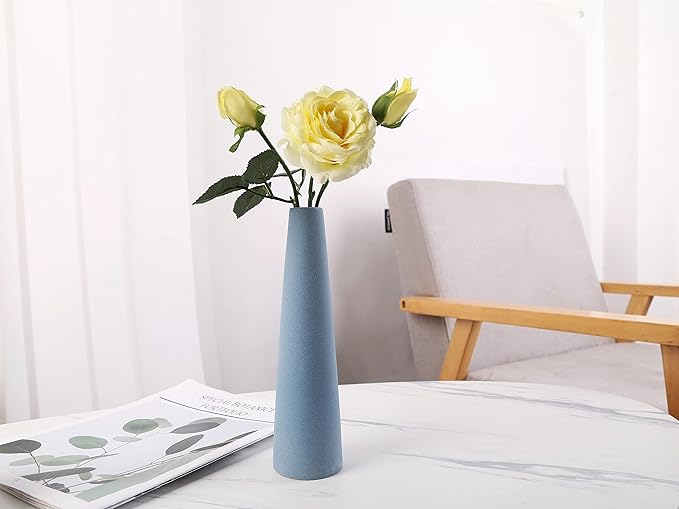 Ceramic Vase, Modern Home Decor Ceramic Vase, Frosted Porcelain Vase, Grey Minimalist Vase,Living Room Decoration，Ideal Shelf, Best Decoration. (Blue)