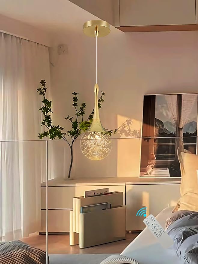 Flashing God Gold 1 Light Teardrop Crystal Pendant Lighting,Integrated Pendant Light with Crystal Bubble for Kitchen Island Globe Fixtures, Chromed Finished 2700k 4500k 6000k