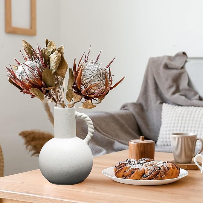 Ceramic Vase with Handles, Minimalist Modern Home Decor, Small Pampas Grass Vases for Table, Shelf Bookshelf, Mantel, Entryway Decorative Flower Vase Centerpieces for Dining Table