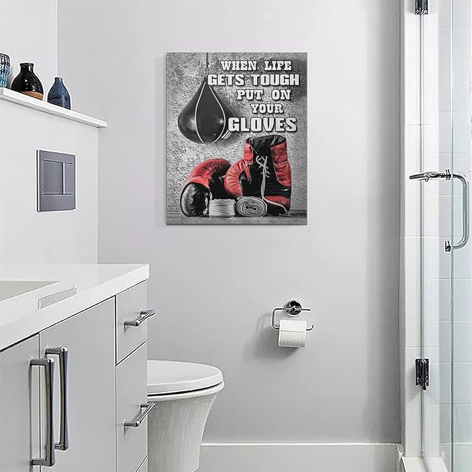 Boxing Posters Wall Art Red Boxing Gloves Pictures Wall Decor Black And White Inspirational Quotes Canvas Prints Painting Artwork Sports Canvas Home Decorations For Teen Boys Room Dorm Bedroom 16"x20"