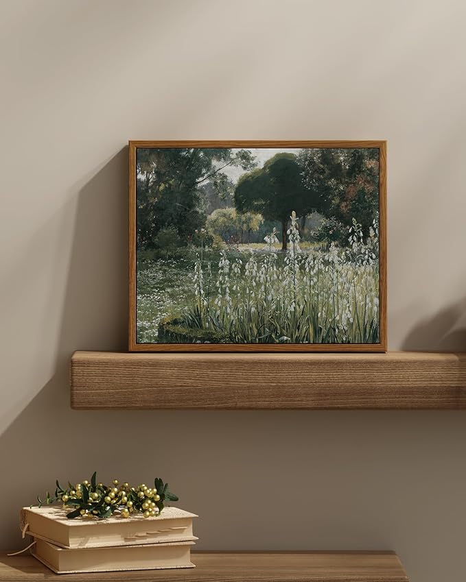 InSimSea Framed Canvas Wall Art Vintage Decor, Landscape Wall Art for Living Room, Summer Hyacinths Vintage Prints Wall Decorations for Living Room Bedroom Office, 11"x14"