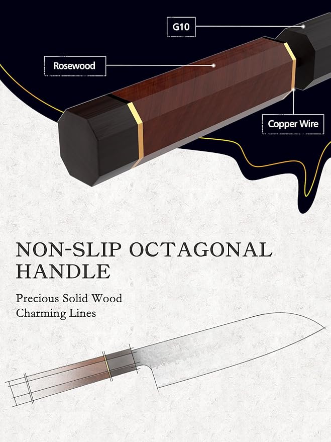Chef's Santoku Knife 7 Inch, Professional Japanese High Carbon Steel Chef Knife, Ultra Sharp Kitchen Knife with Octagonal Rosewood Handle