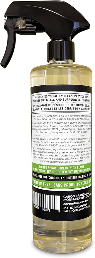 CARON & DOUCET - BBQ Grill Cleaner Oil | 100% Plant-Based & Vegan | Best for Cleaning Barbeque Grills & Grates | Use with Wooden Scrapers, Brushes, Accessories & Tools | Great Gift for Dad! (16oz)