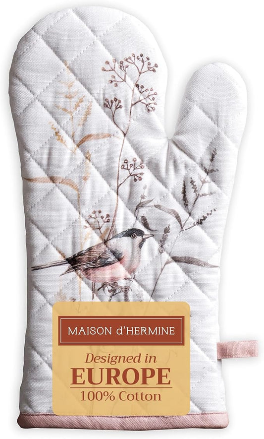 Maison d' Hermine Oven Gloves 100% Cotton Oven Mitt 7" x 13" with Loop Heat Resistant, BBQ, Cooking Gloves, Grilling, Kitchen, Handling Hot Pans Spring/Summer (Pack of 1, Meadow Florals - Brown)